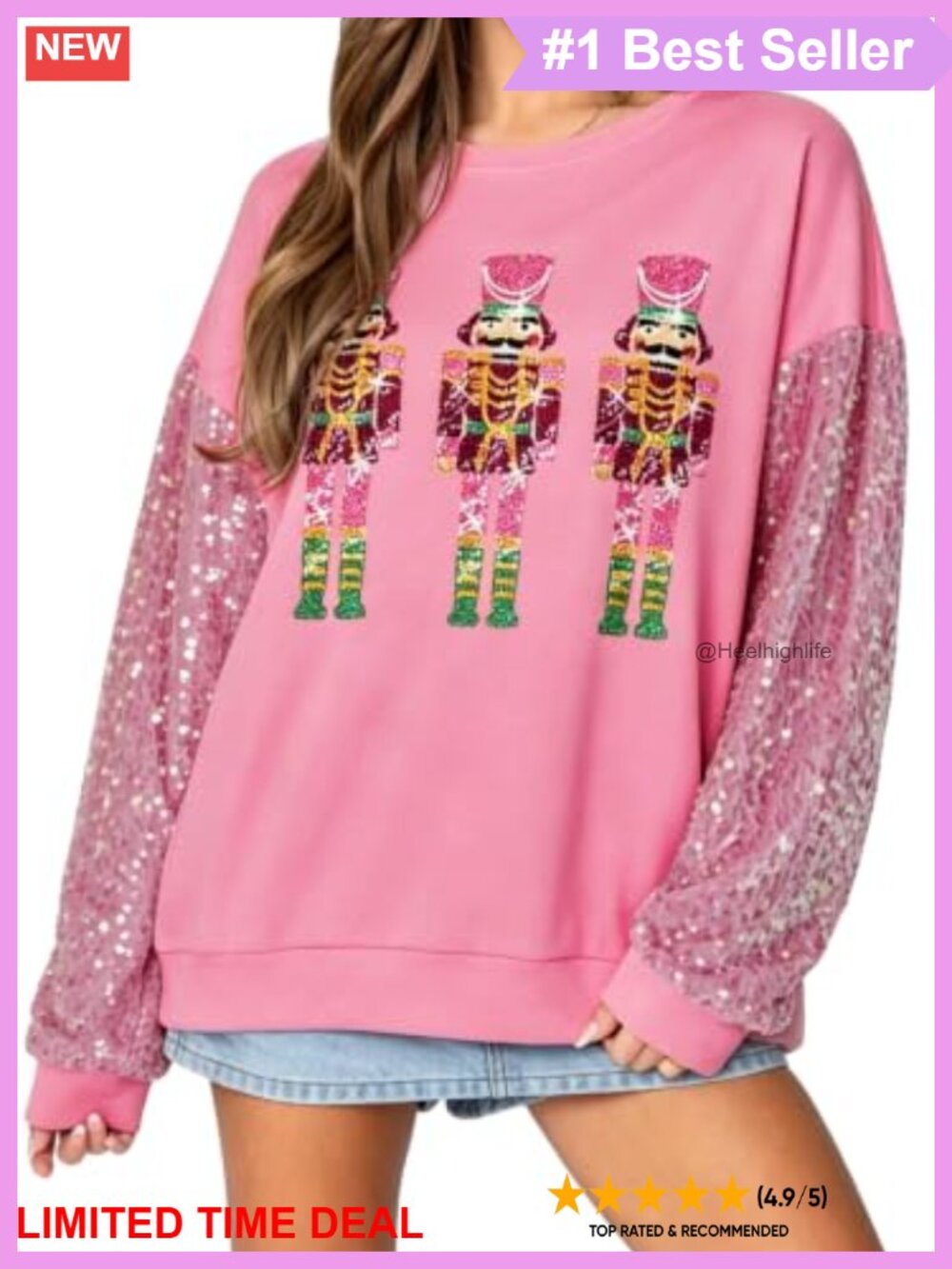 Christmas Sequin Print Crewneck Sweatshirt Long Sleeve Pullover